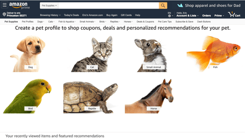 Amazon 'Pet Profile' Landing Page